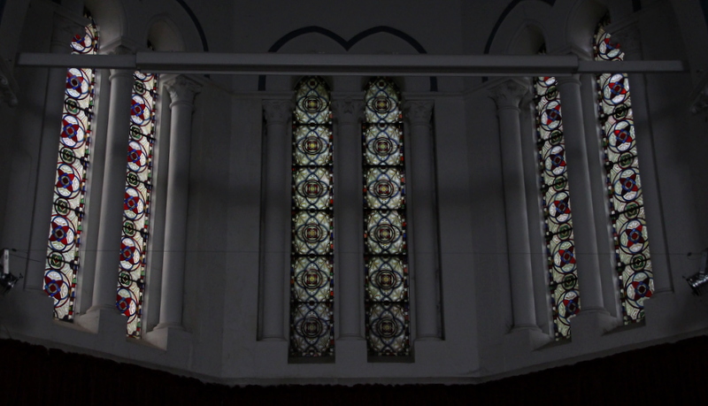 The stained-glass windows at Launceston Methodist Church